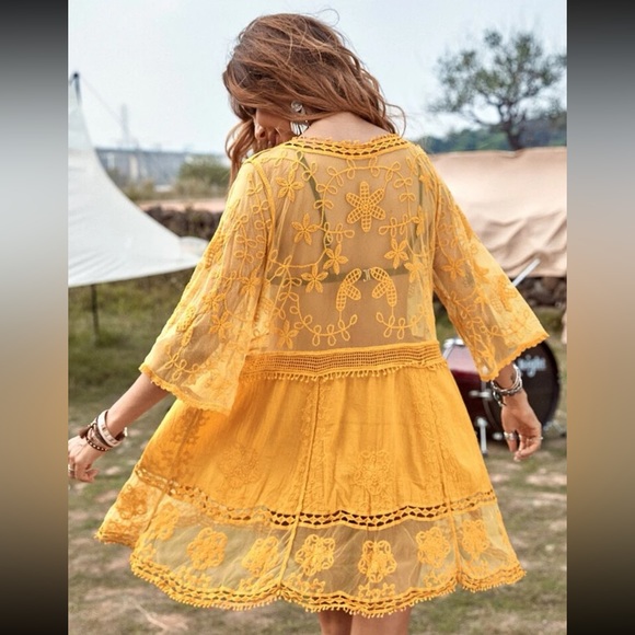 Boho floral embroidered beach cover up - Picture 3 of 5